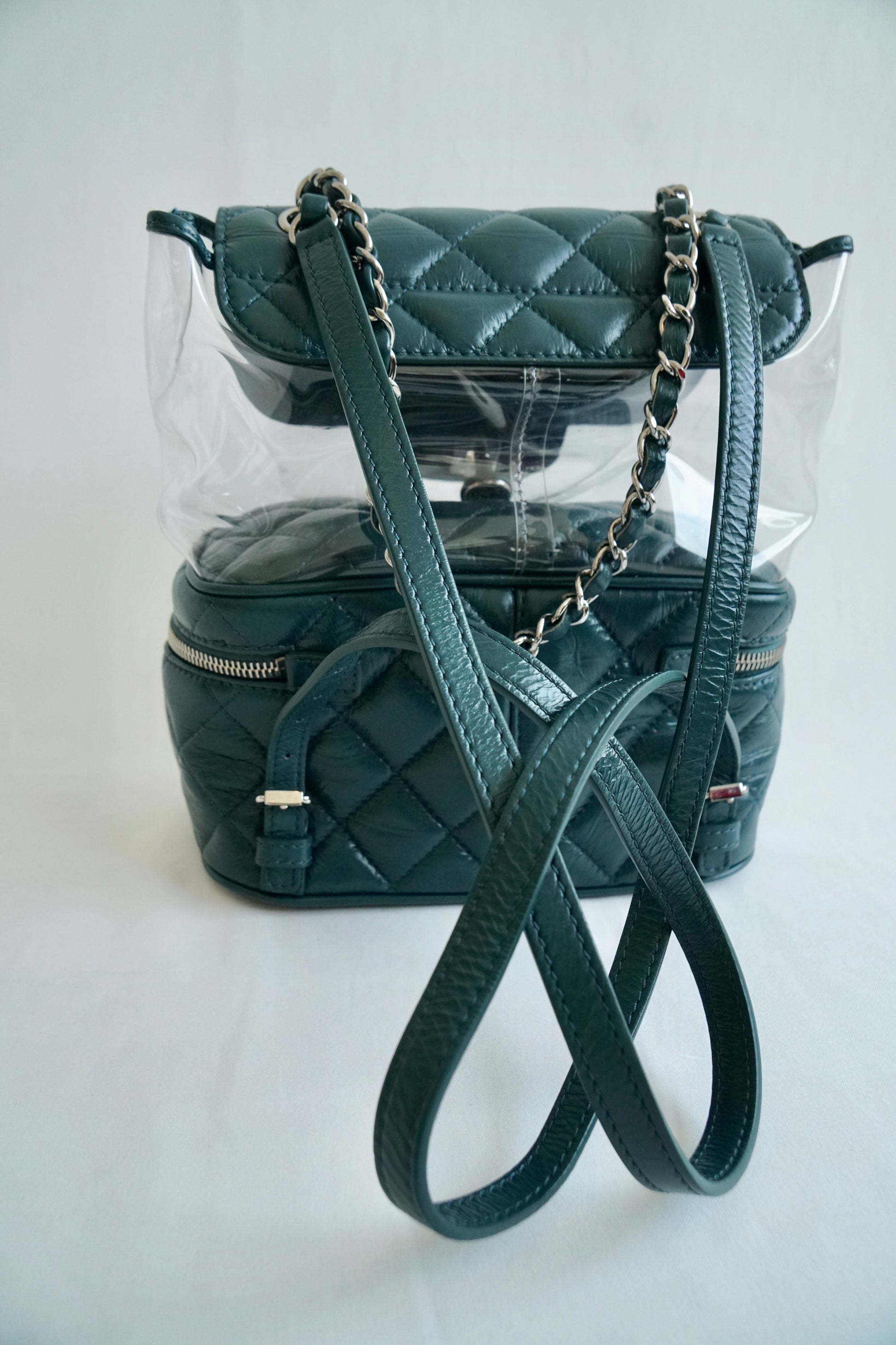 Crumpled Calfskin PVC Quilted Backpack Emerald Green