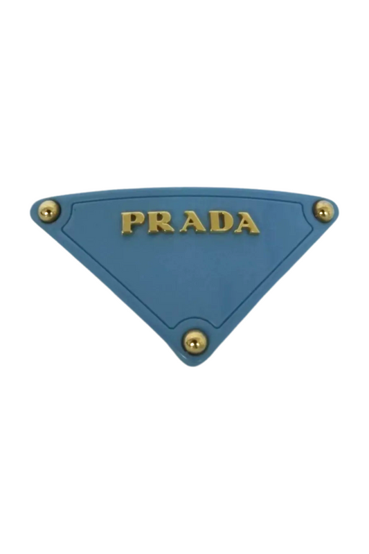 Prada Triangle Logo Hair Clip In Blue