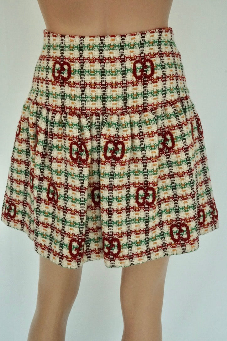 Horsebit Tweed Mini Skirt In Multicolor
