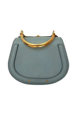 Light Blue Leather and Suede Small Nile Bracelet Bag