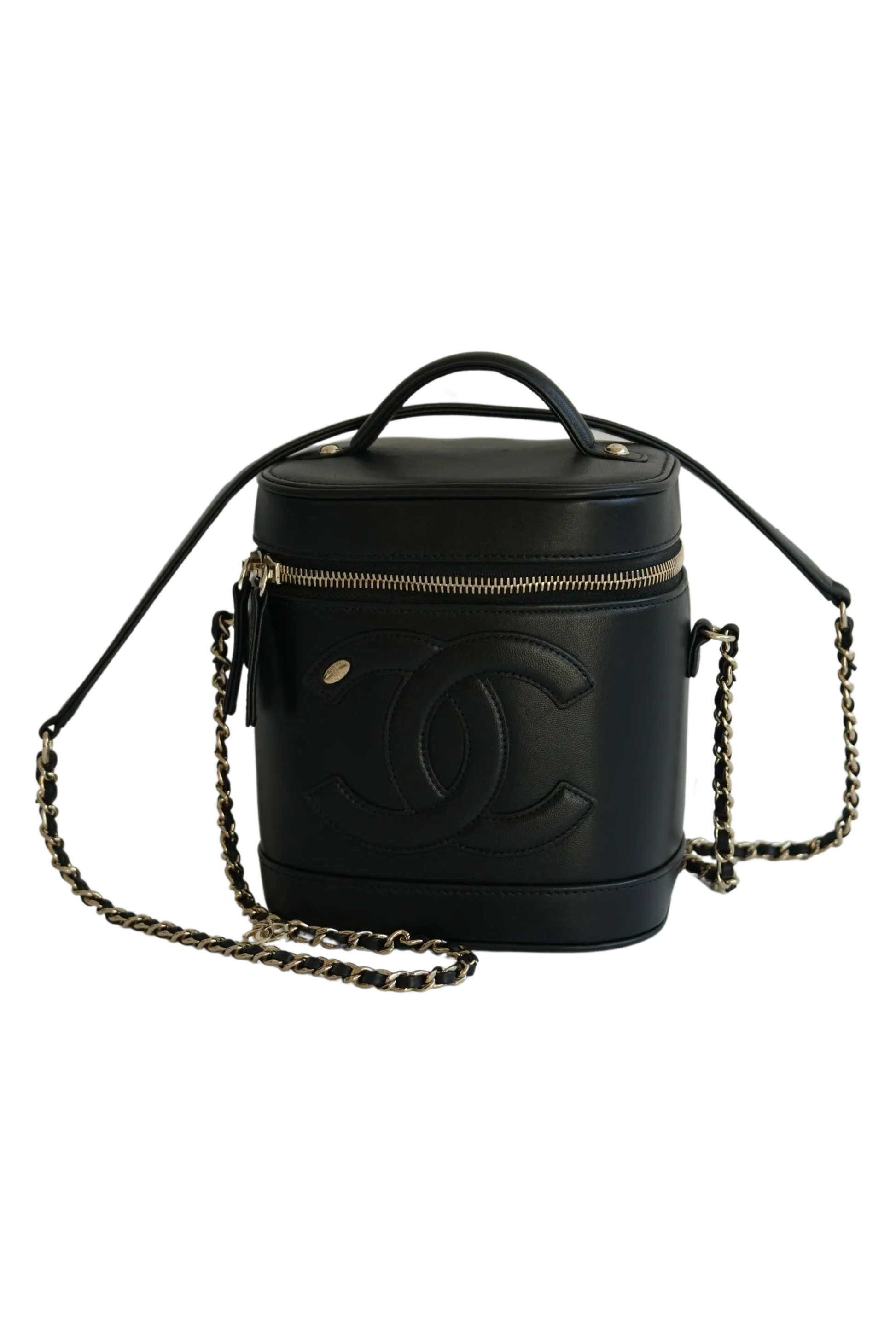 Vanity 2 Way Hand Chain Shoulder Bag Leather Black