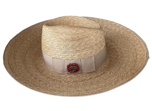 Crystal Embellished Wide Brim Straw Hat