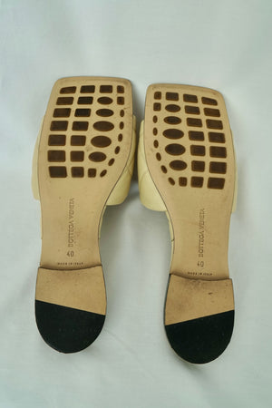 Beige Leather Lido Flat Slides Sandals