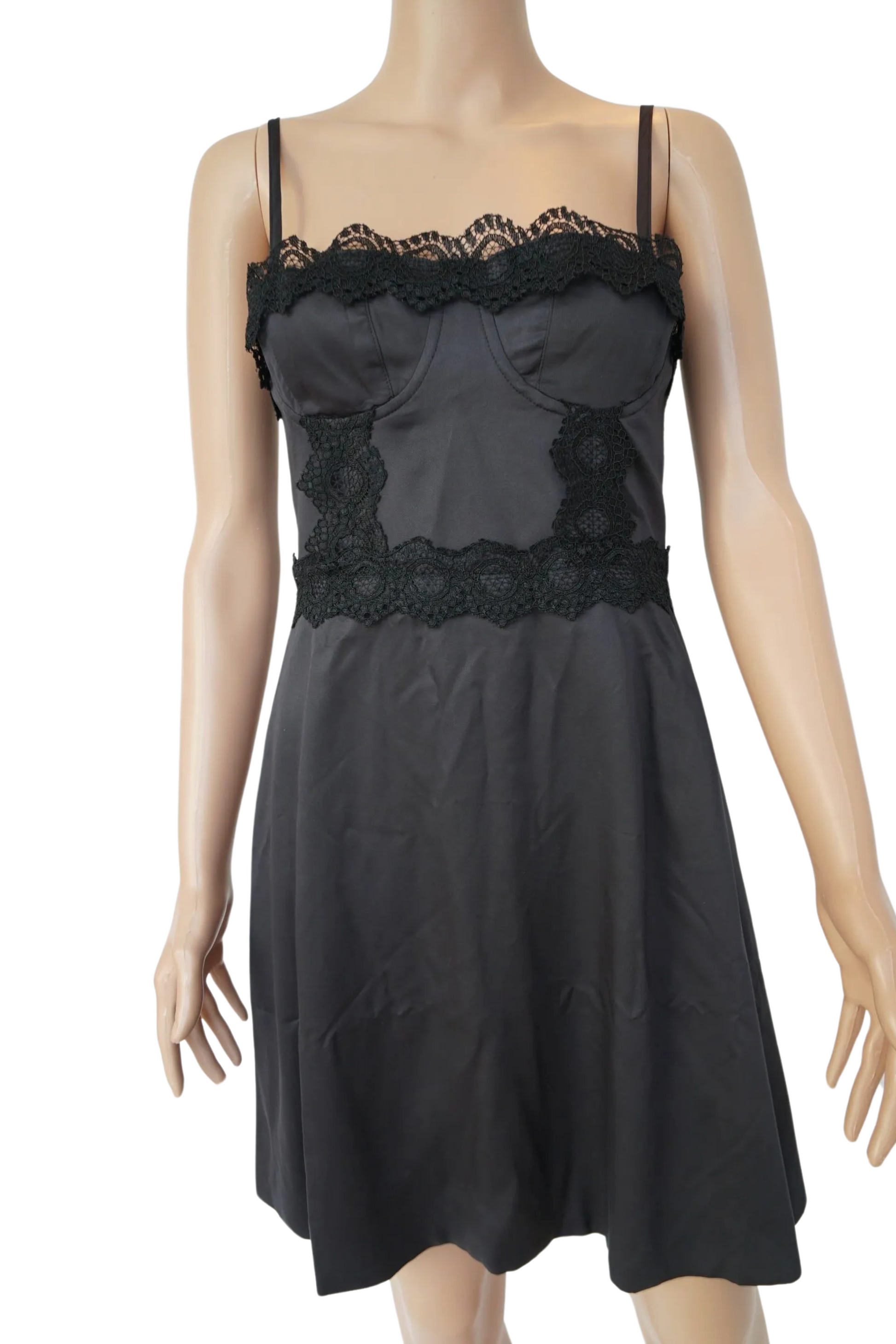 Black Lace Panelled Slip Dress