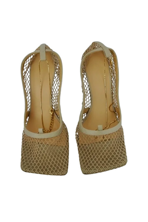 Beige Mesh and Leather Chain Stretch