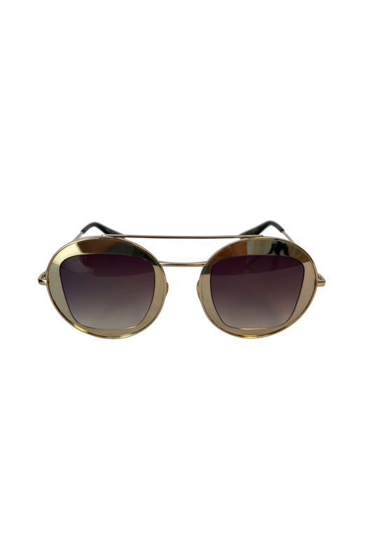 Gucci GG0105S 002 Gold Brown Sunglasses