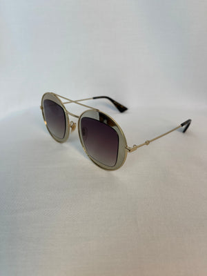 Gucci GG0105S 002 Gold Brown Sunglasses