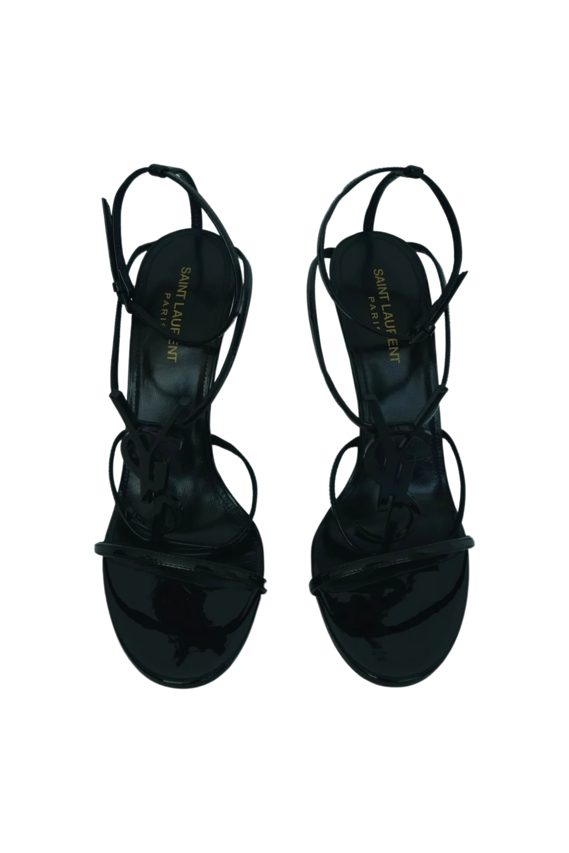 Cassandra Logo Embellished Patent Leather Black Sandals